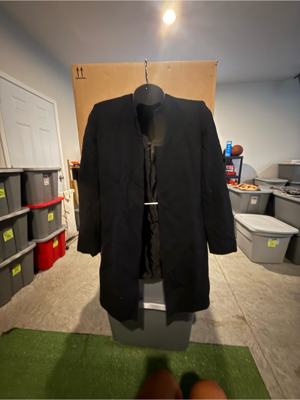 Black Longline Coat - Classic Open Front Jacket 97